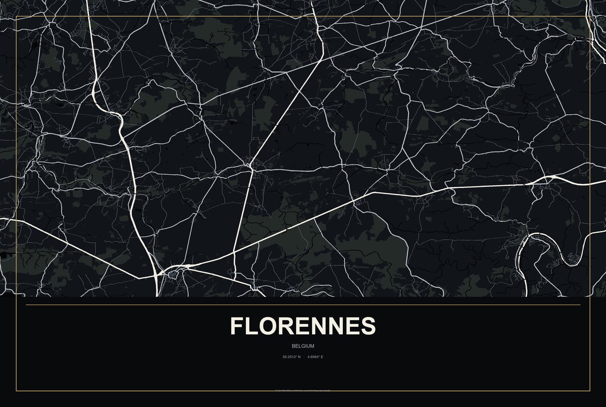 Florennes, Belgium City Map Aluminum Sign in Metropolitan Noir style