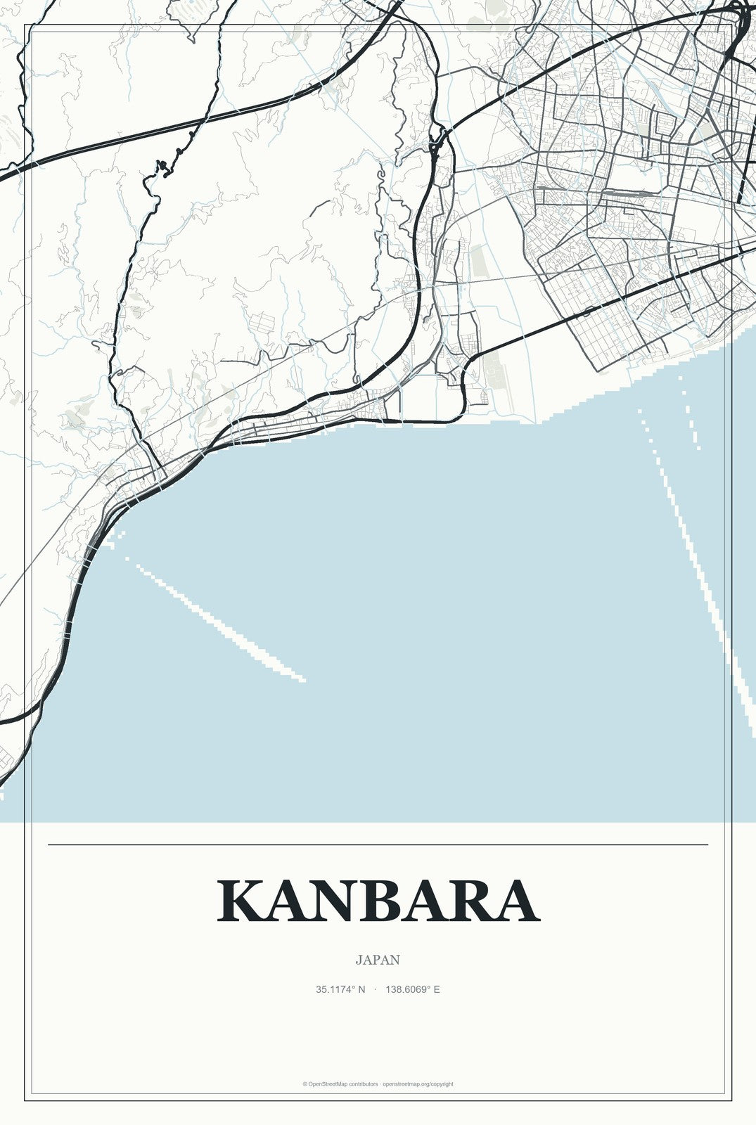 Kanbara, Japan City Map Aluminum Sign in Gallery Air style