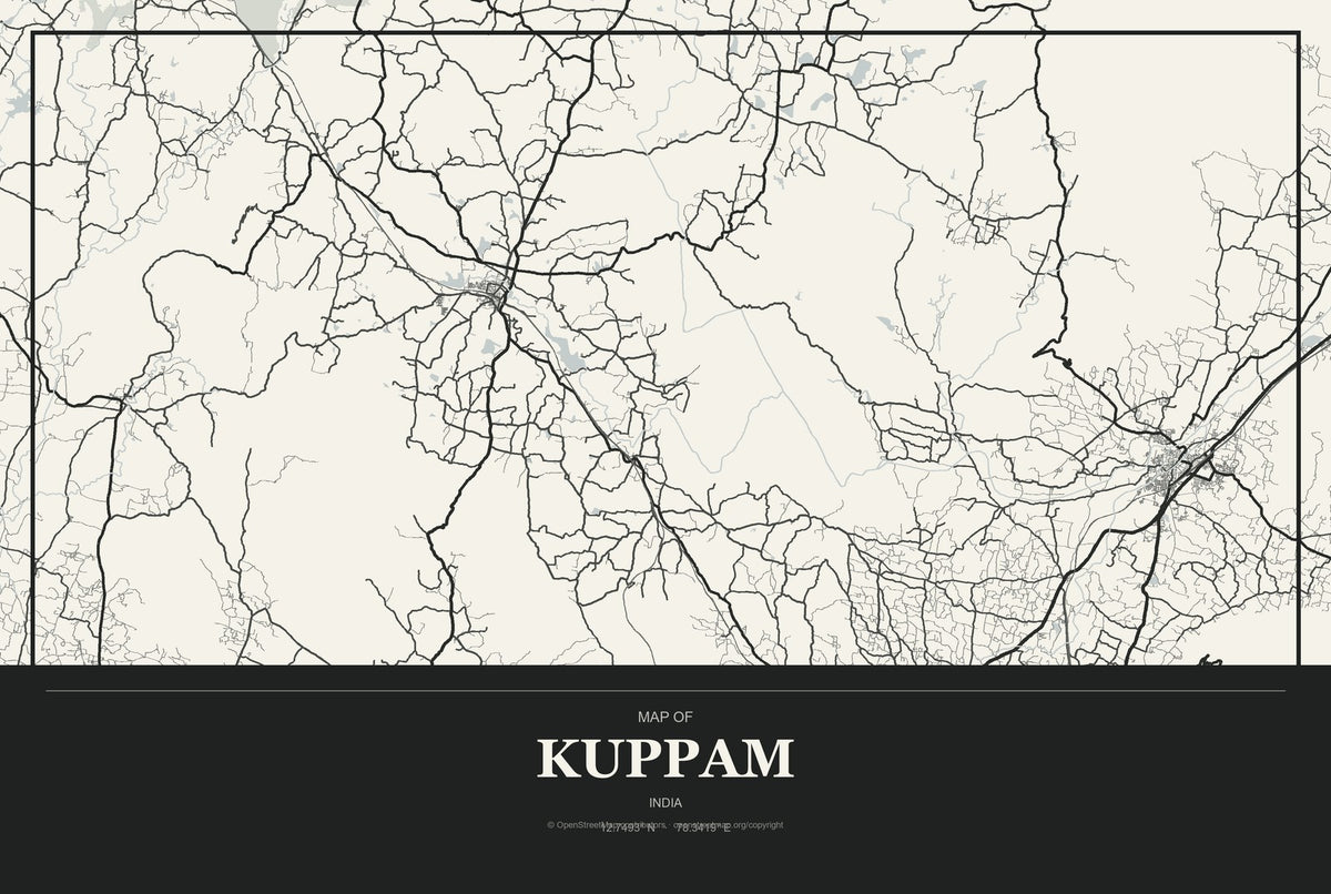 Kuppam, India City Map Aluminum Sign in Museum Plaque style