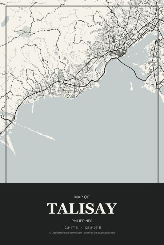 Talisay, Calabarzon, Philippines City Map Aluminum Sign in Museum Plaque style