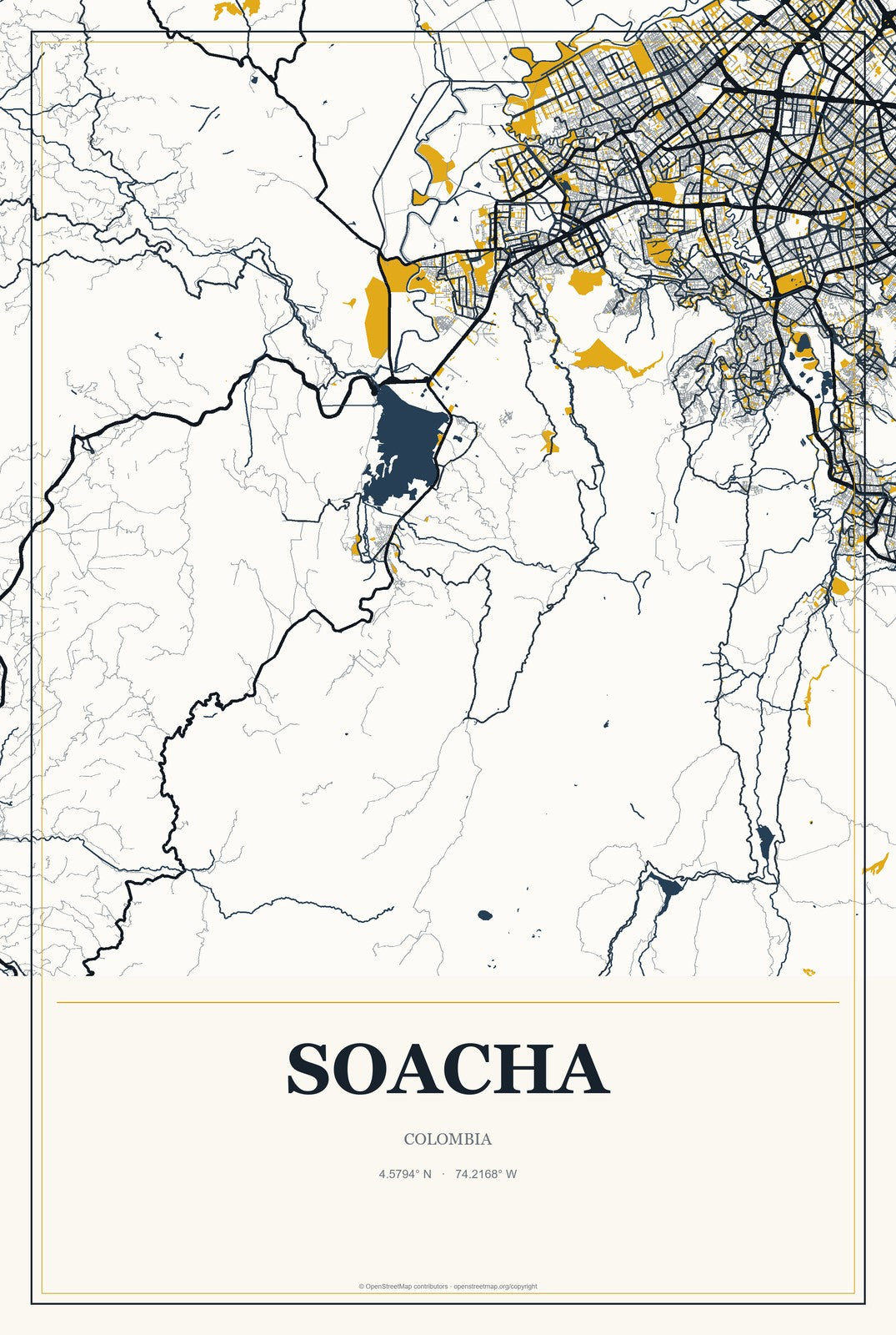 Soacha, Colombia City Map Aluminum Sign in Citrine Modern style