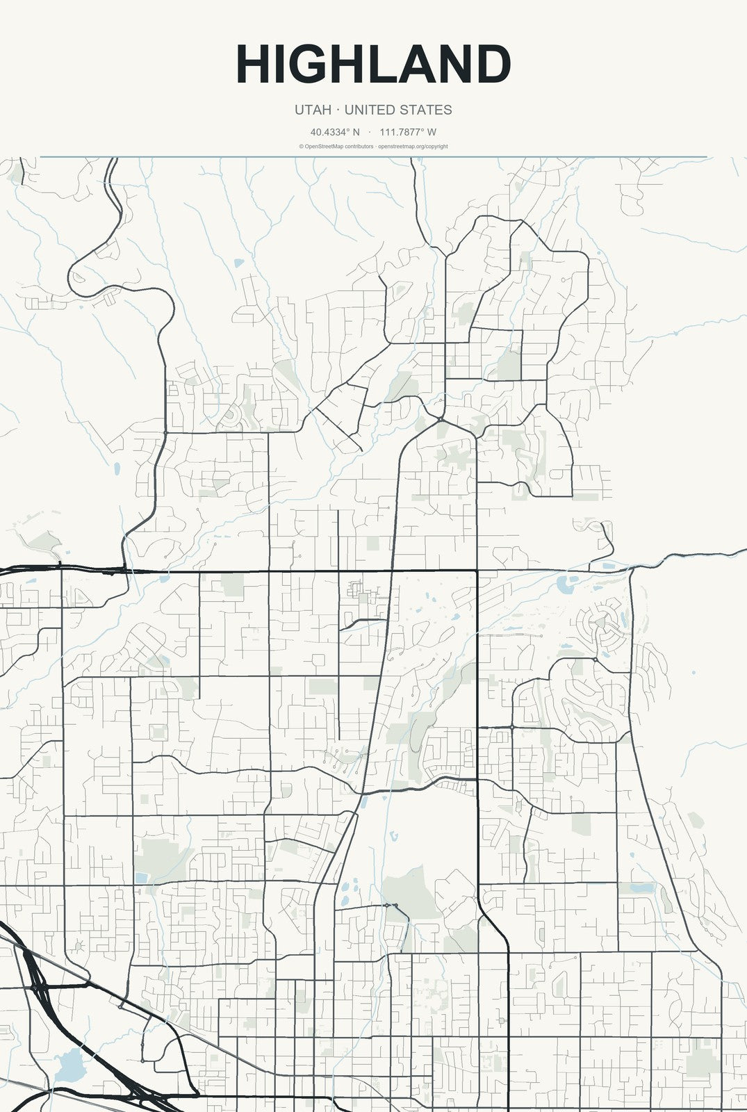 Highland, Utah City Map Aluminum Sign in Headline Atlas style