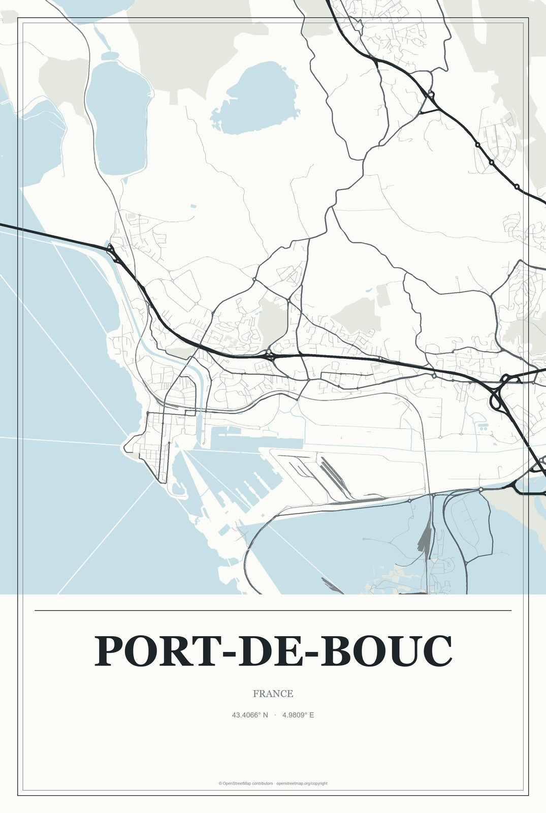 Port-de-Bouc, France City Map Aluminum Sign in Gallery Air style