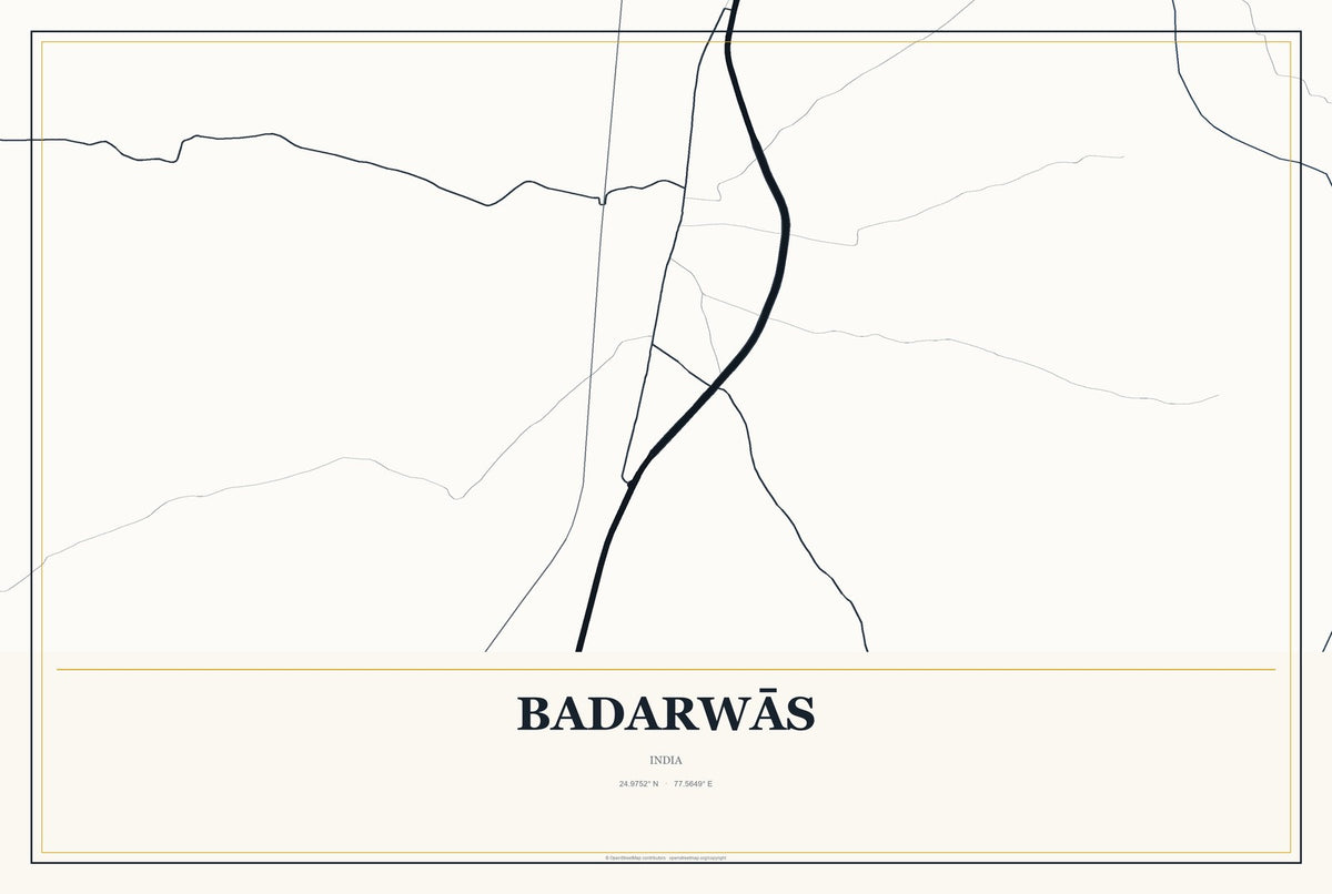 Badarwās, India City Map Aluminum Sign in Citrine Modern style