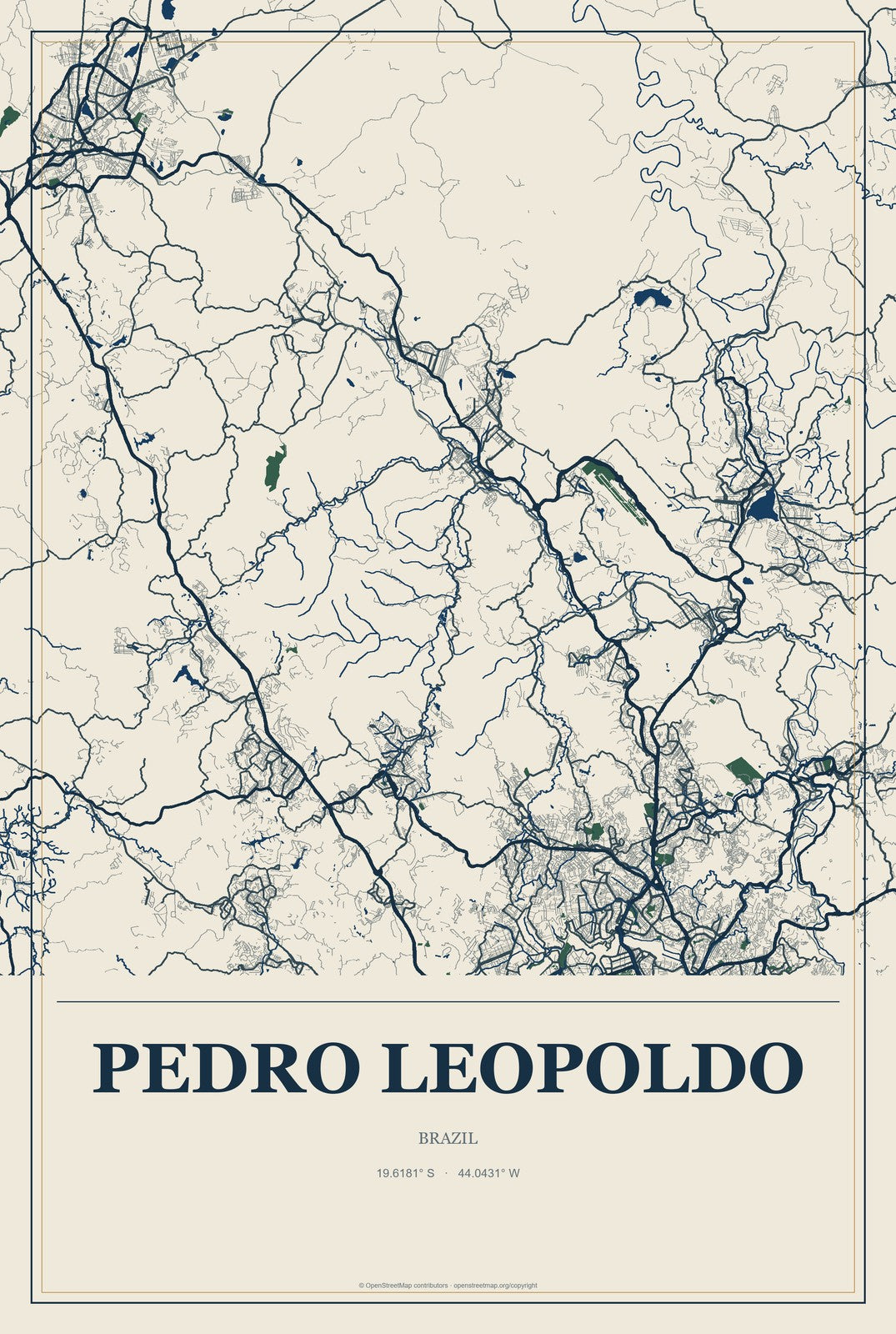 Pedro Leopoldo, Brazil City Map Aluminum Sign in Coastal Cutout style