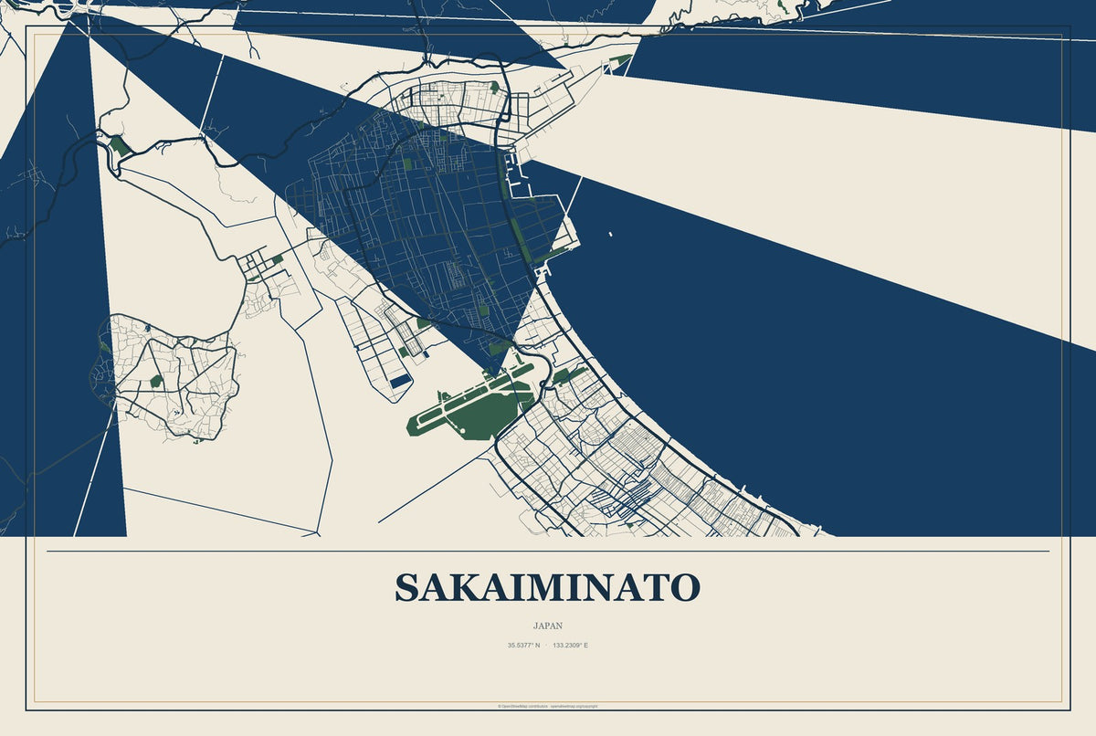 Sakaiminato, Japan City Map Aluminum Sign in Coastal Cutout style