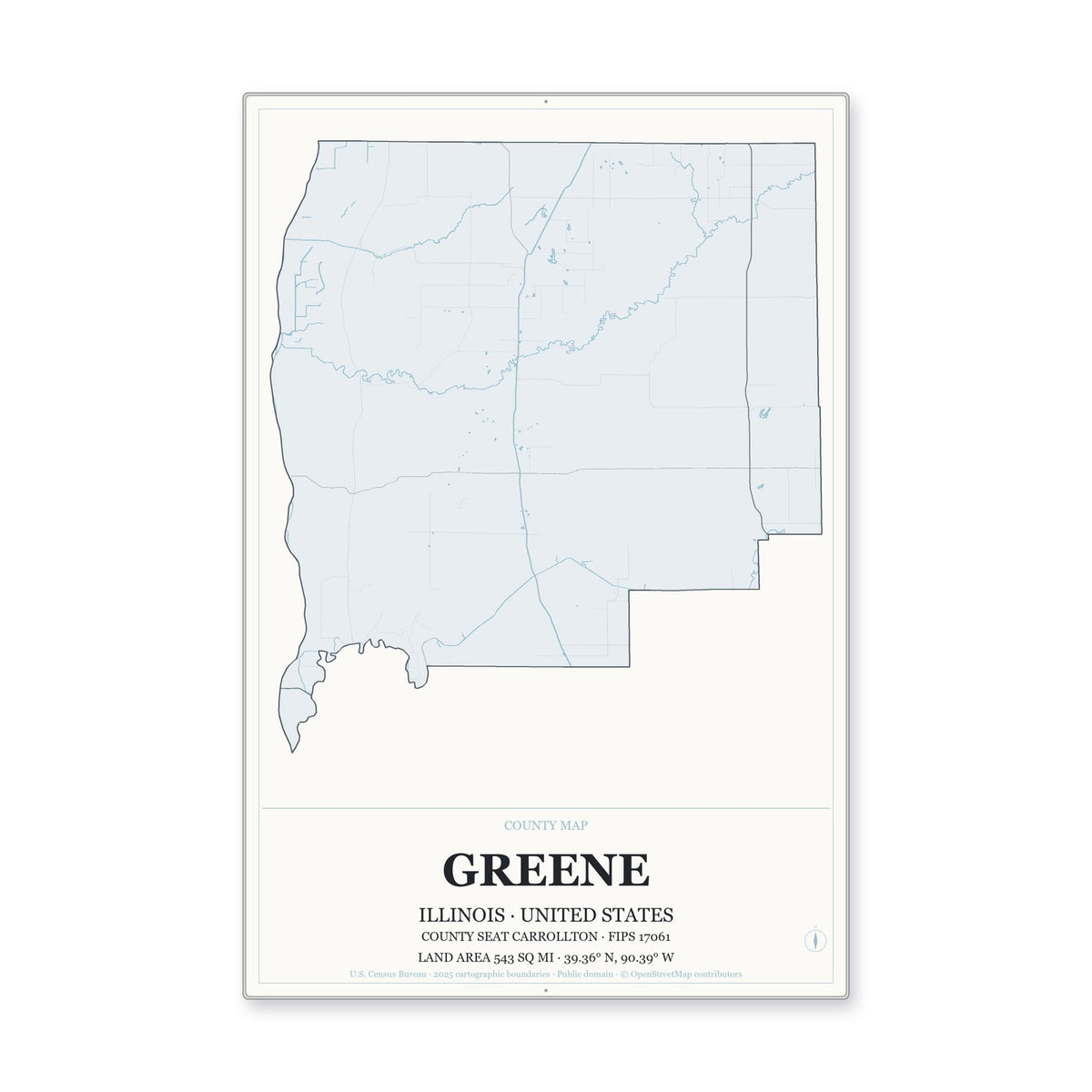 Greene County, Illinois Map Aluminum Sign in Gallery Air style