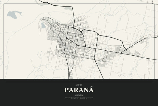 Paraná, Argentina City Map Aluminum Sign in Museum Plaque style