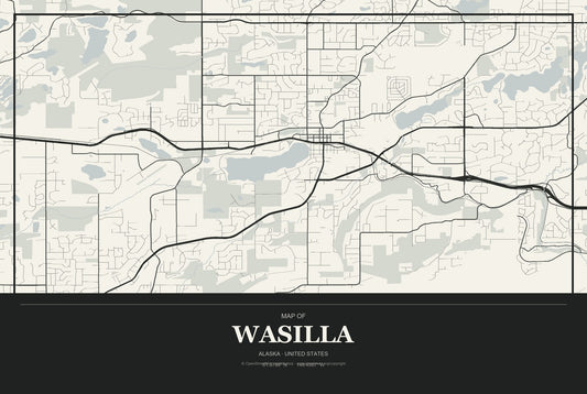 Wasilla, Alaska City Map Aluminum Sign in Museum Plaque style
