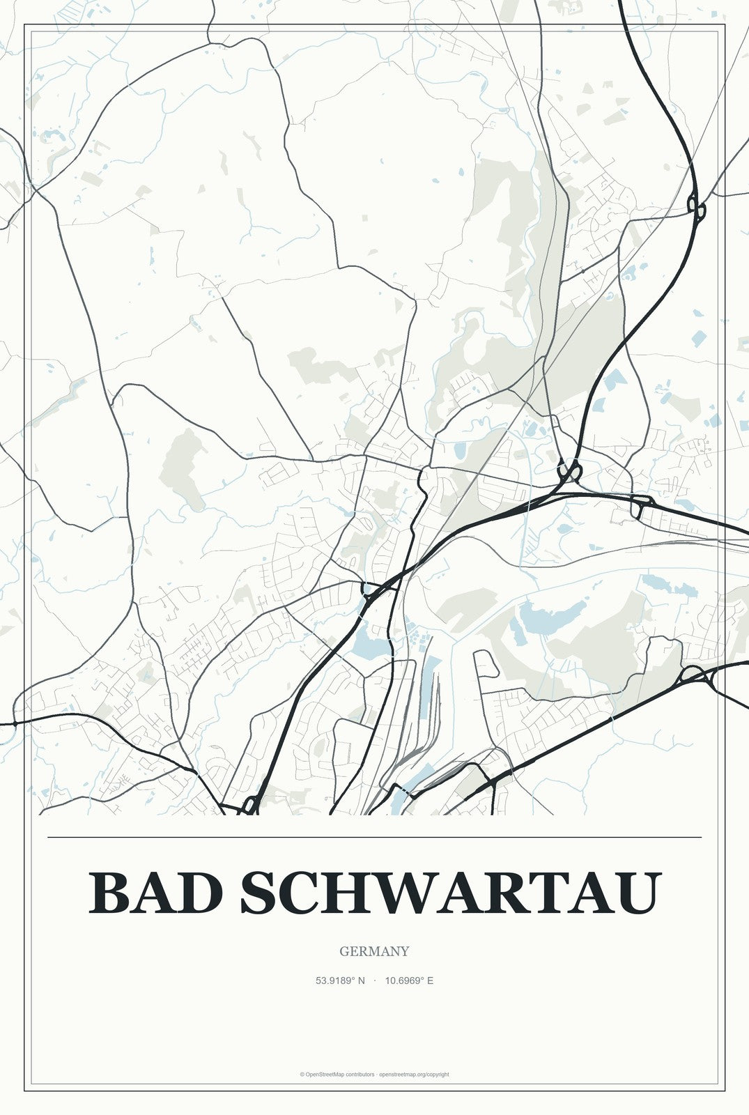 Bad Schwartau, Germany City Map Aluminum Sign in Gallery Air style