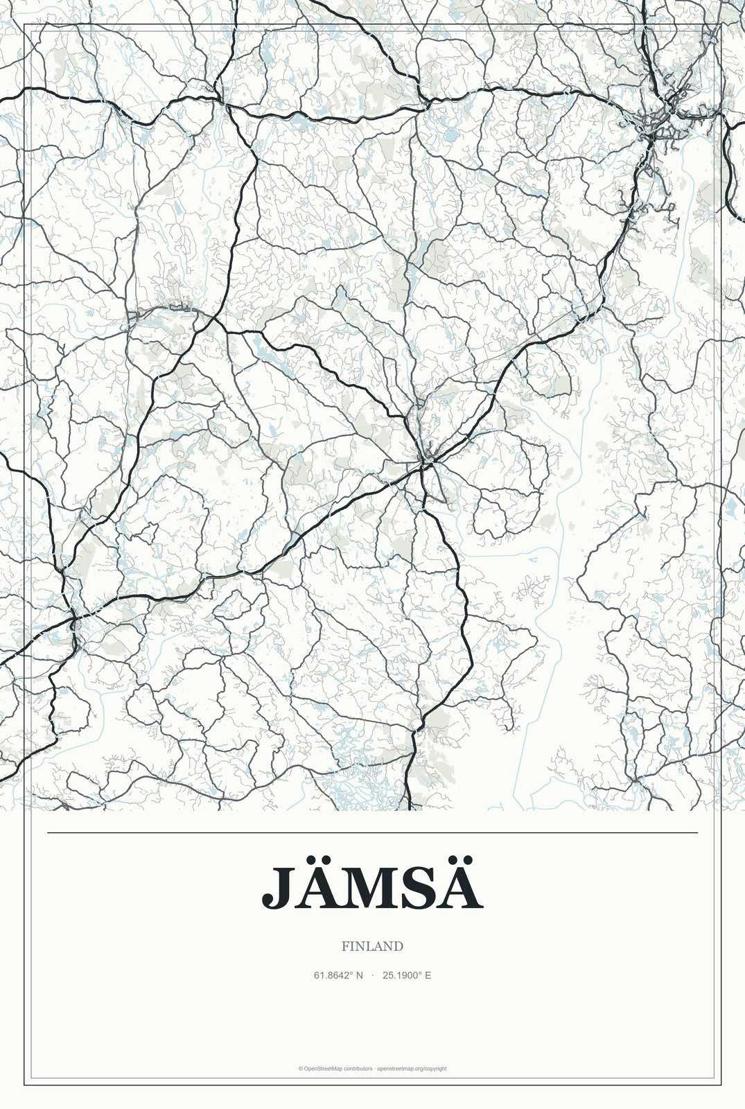 Jämsä, Finland City Map Aluminum Sign in Gallery Air style
