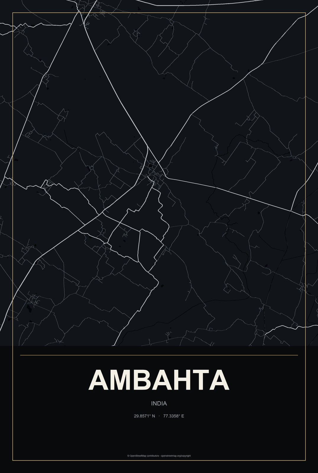 Ambahta, India City Map Aluminum Sign in Metropolitan Noir style