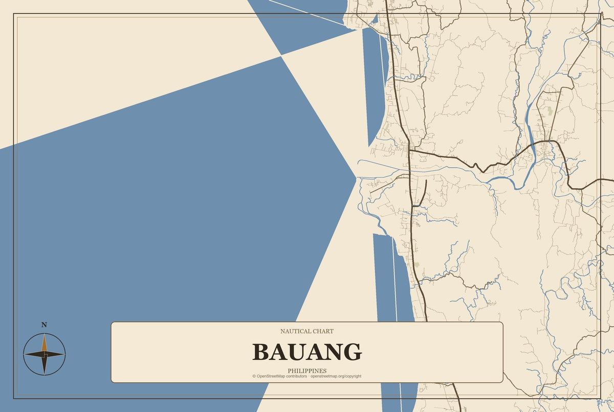 Bauang, Philippines City Map Aluminum Sign in Heritage Nautical style
