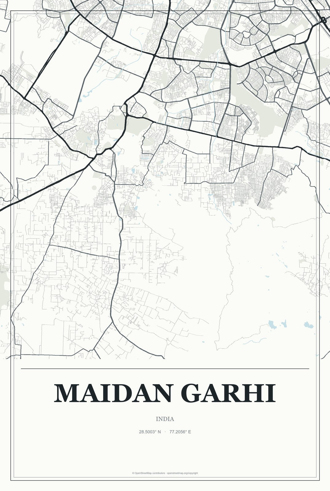 Maidan Garhi, India City Map Aluminum Sign in Gallery Air style