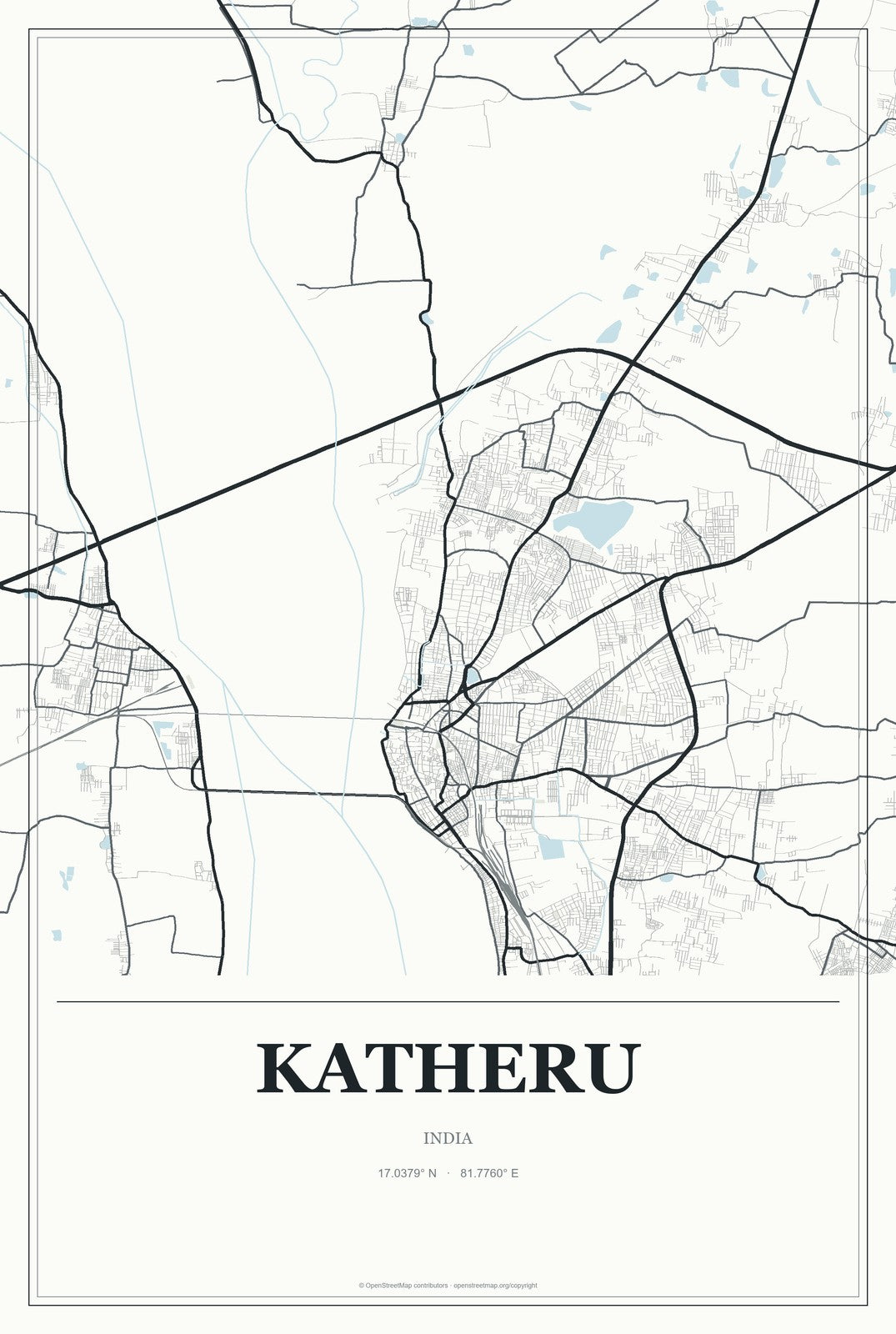 Katheru, India City Map Aluminum Sign in Gallery Air style