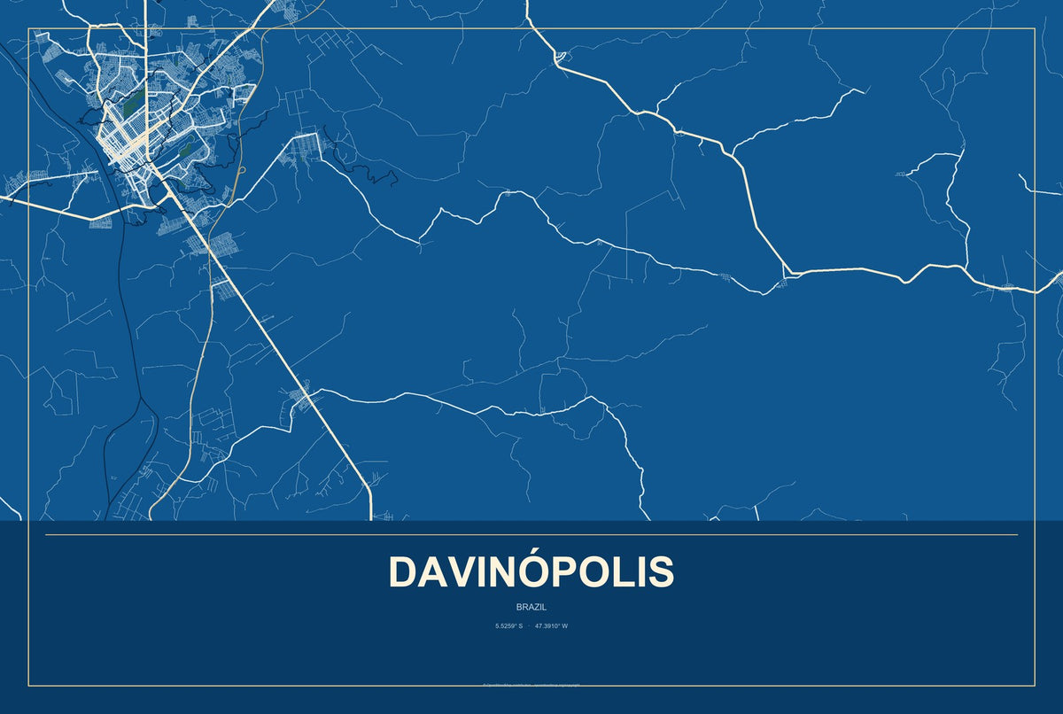 Davinópolis, Brazil City Map Aluminum Sign in Harbor Cobalt style