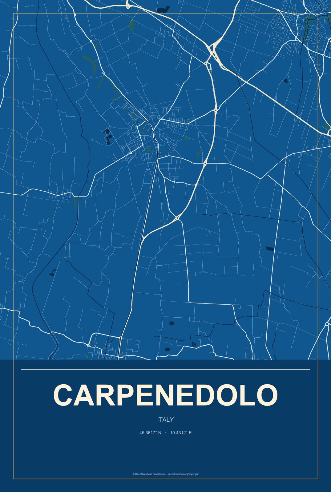 Carpenedolo, Italy City Map Aluminum Sign in Harbor Cobalt style