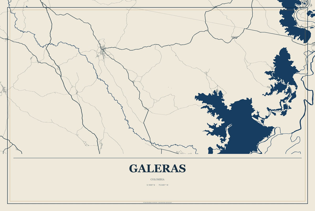 Galeras, Colombia City Map Aluminum Sign in Coastal Cutout style
