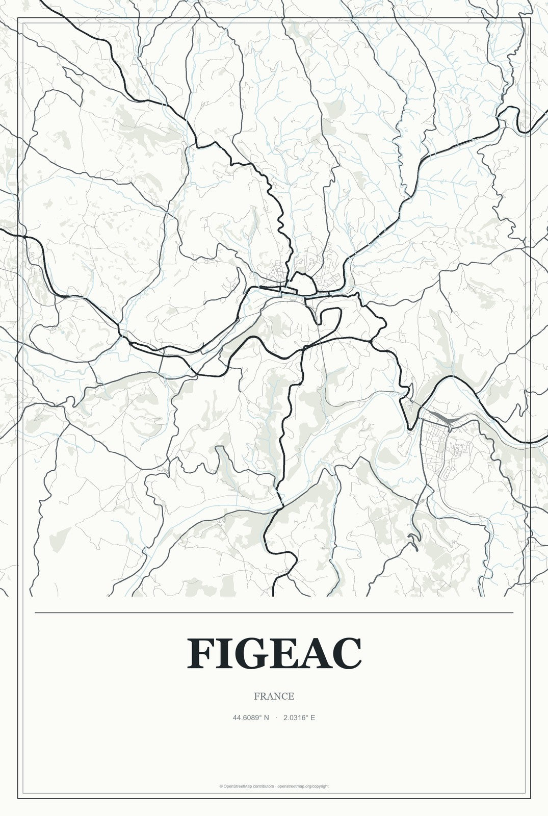 Figeac, France City Map Aluminum Sign in Gallery Air style