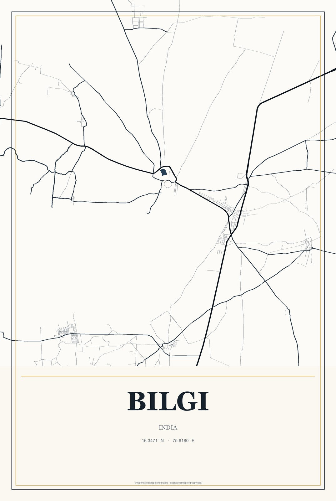 Bilgi, India City Map Aluminum Sign in Citrine Modern style