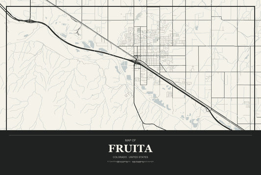 Fruita, Colorado City Map Aluminum Sign in Museum Plaque style
