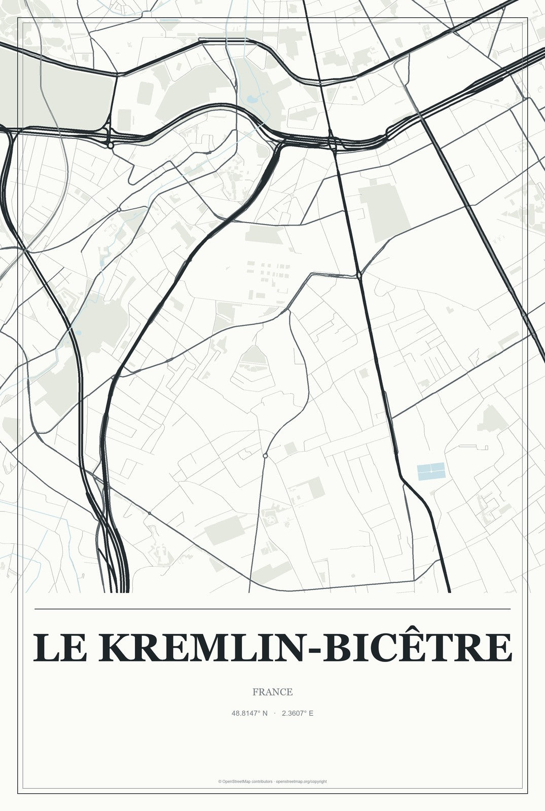 Le Kremlin-Bicêtre, France City Map Aluminum Sign in Gallery Air style