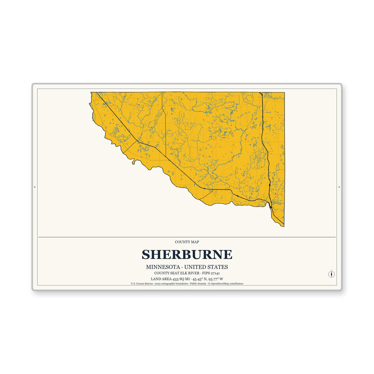 Sherburne County, Minnesota Map Aluminum Sign in Citrine Modern style