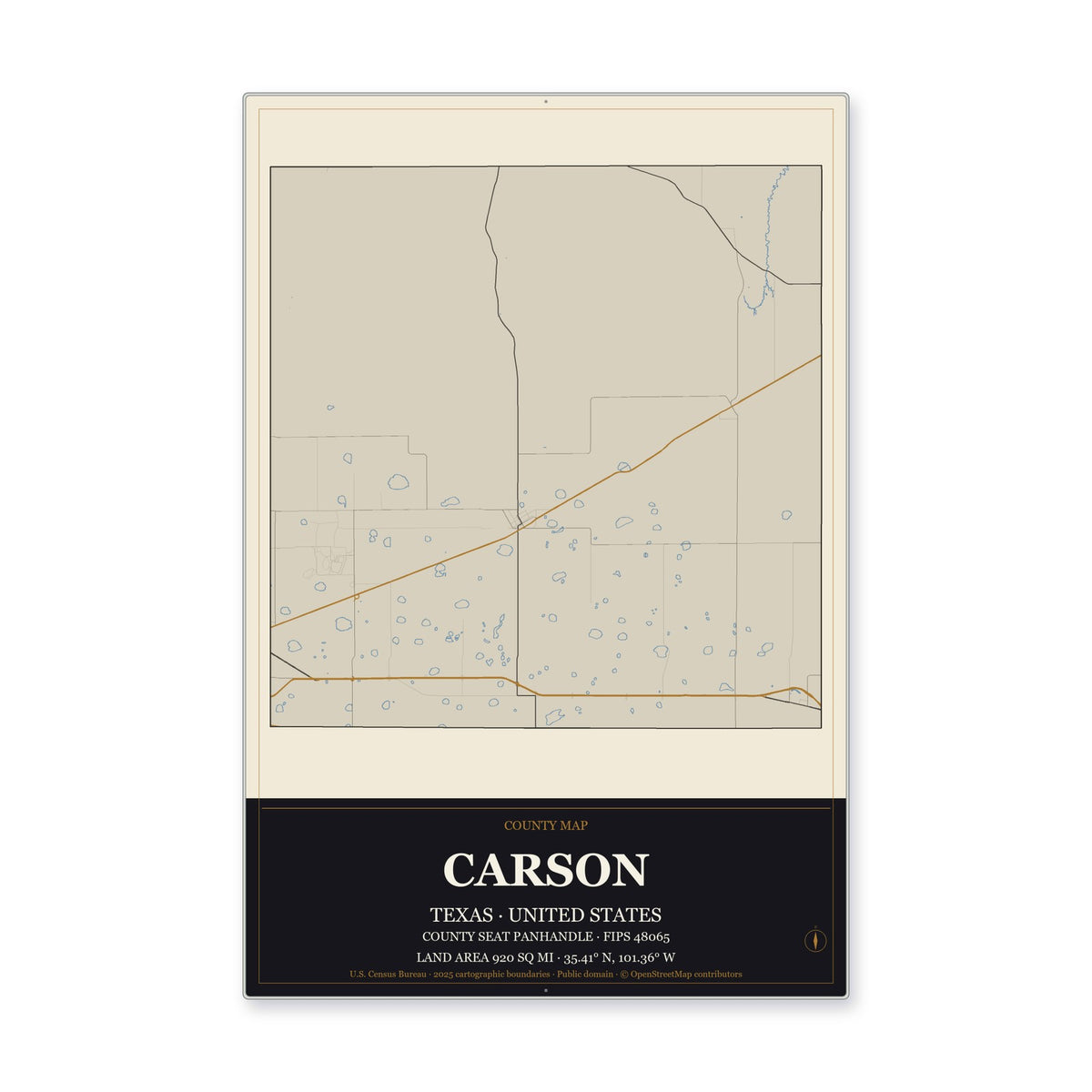 Carson County, Texas Map Aluminum Sign in Museum Plaque style