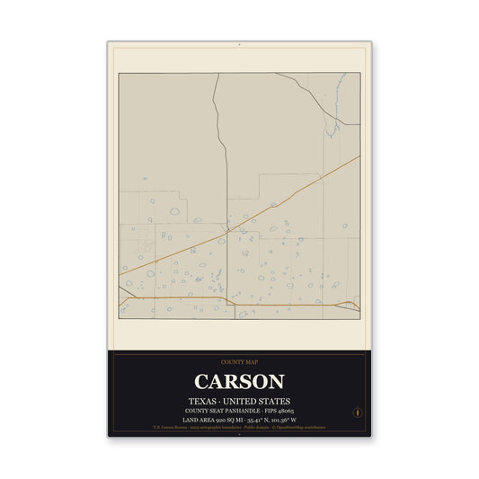 Carson County, Texas Map Aluminum Sign in Museum Plaque style