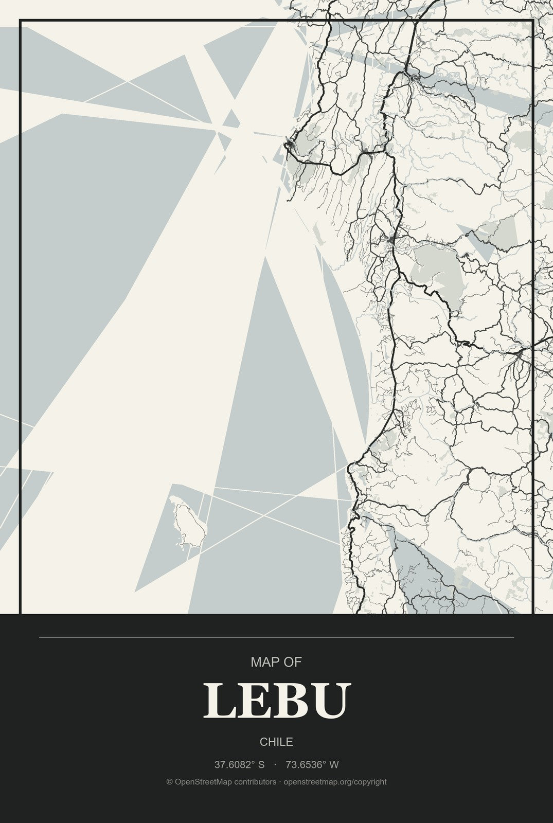 Lebu, Chile City Map Aluminum Sign in Museum Plaque style