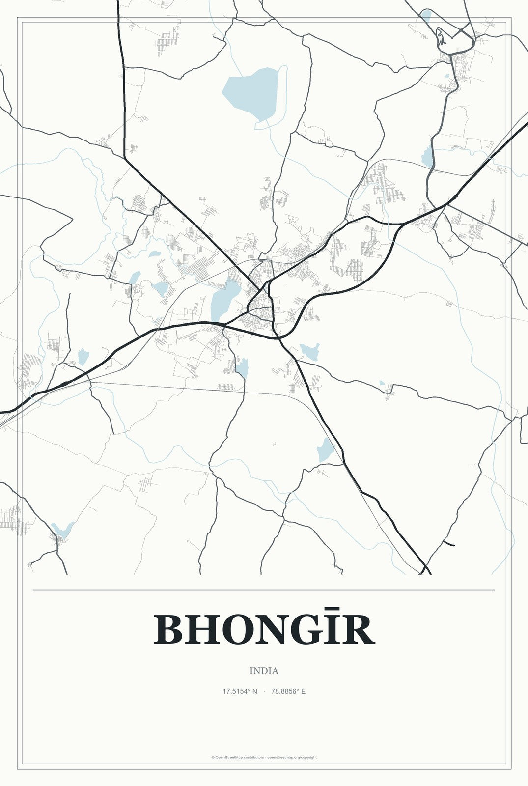 Bhongīr, India City Map Aluminum Sign in Gallery Air style