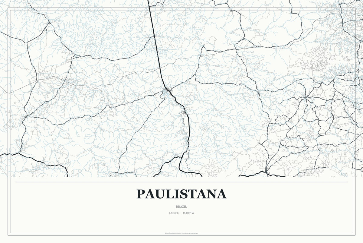 Paulistana, Brazil City Map Aluminum Sign in Gallery Air style