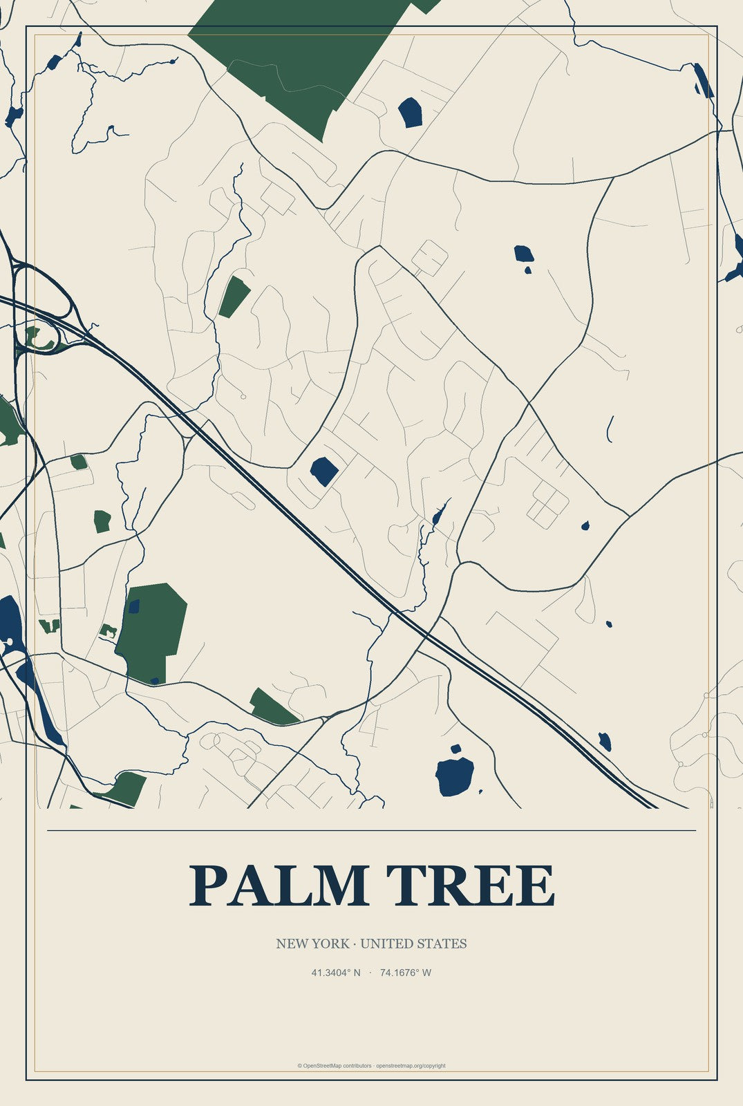 Palm Tree, New York City Map Aluminum Sign in Coastal Cutout style