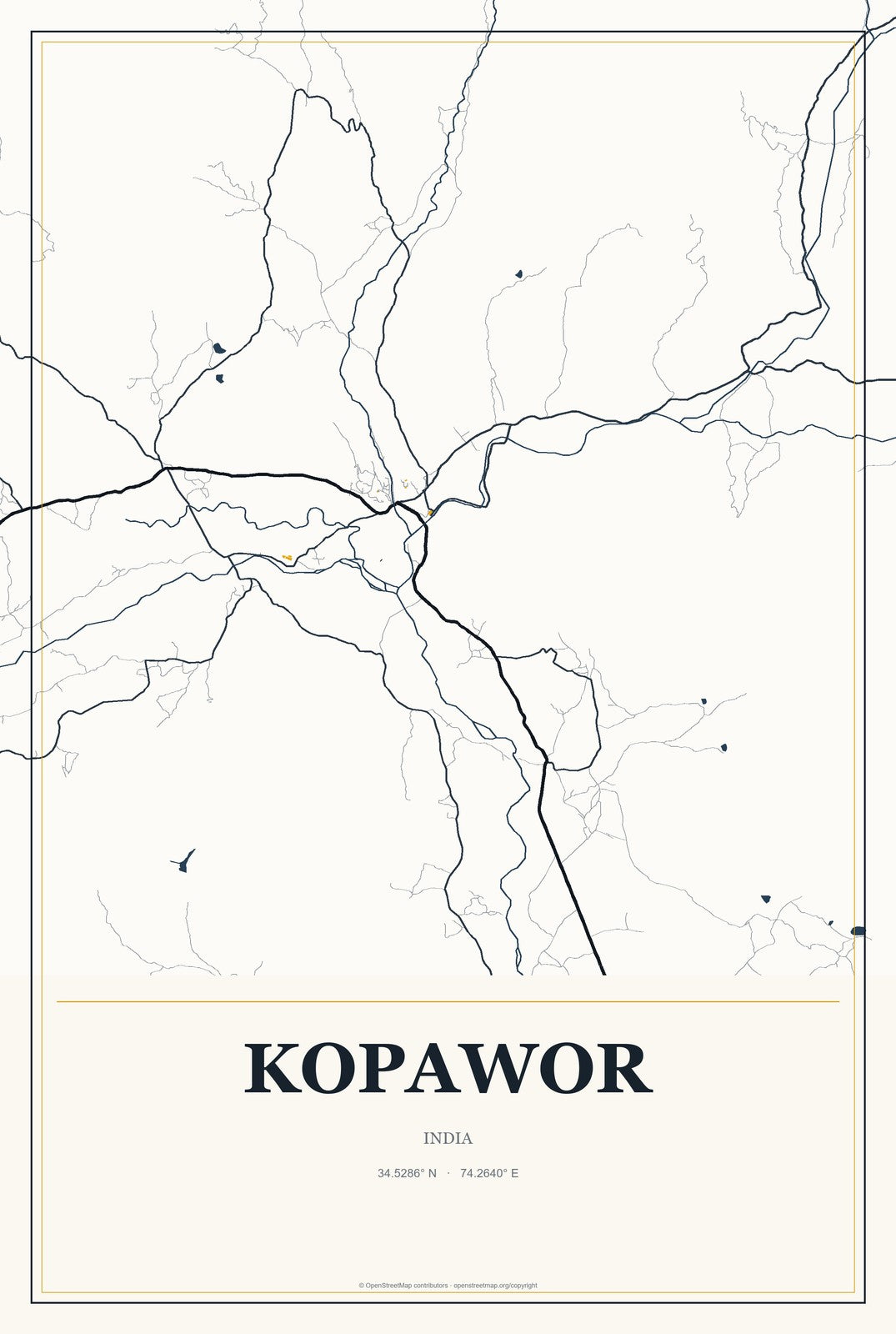 Kopawor, India City Map Aluminum Sign in Citrine Modern style