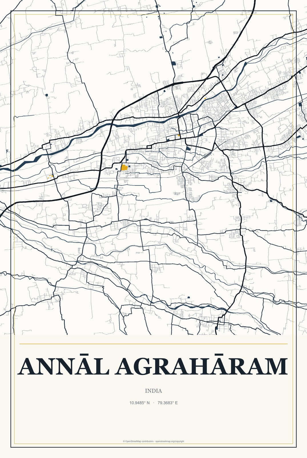Annāl Agrahāram, India City Map Aluminum Sign in Citrine Modern style