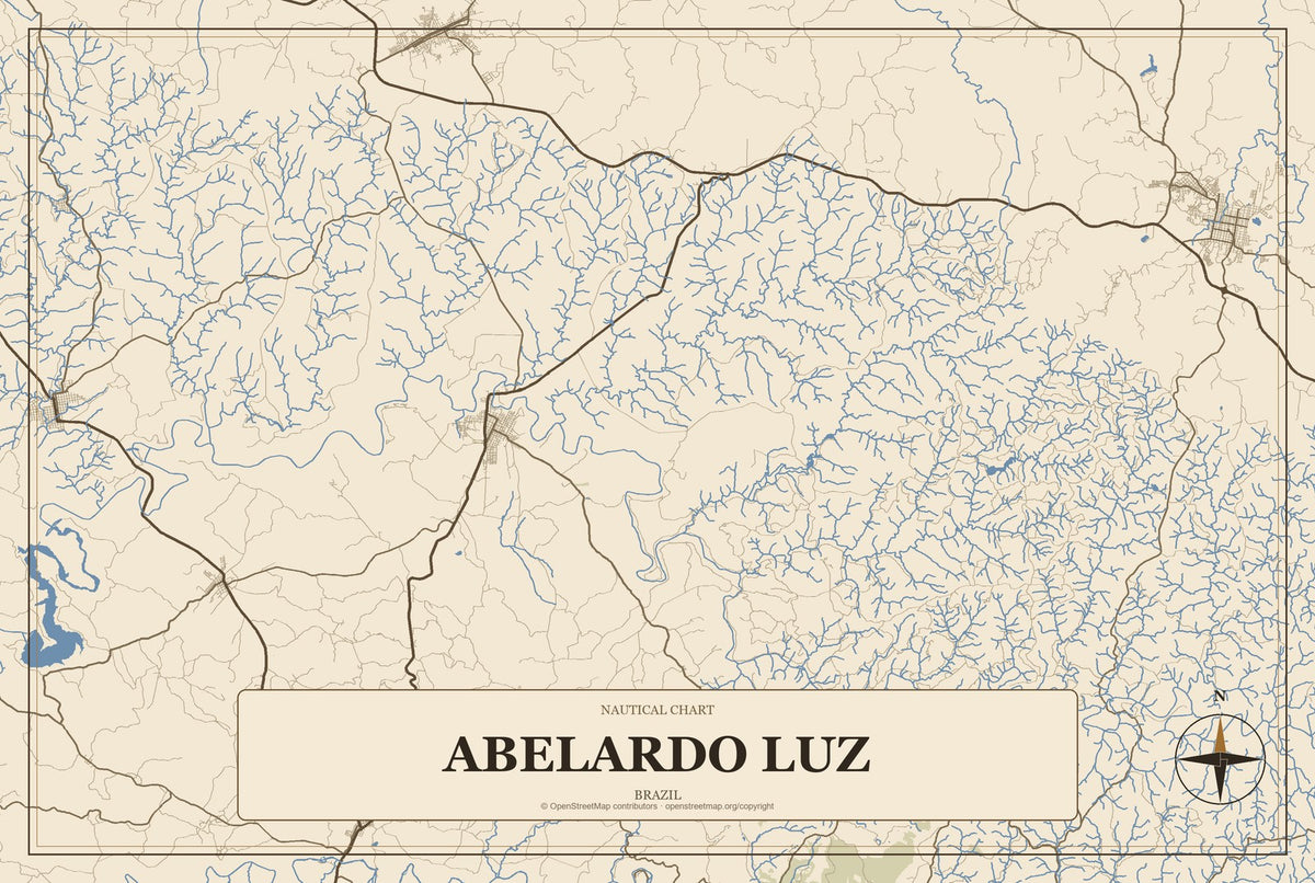 Abelardo Luz, Brazil City Map Aluminum Sign in Heritage Nautical style