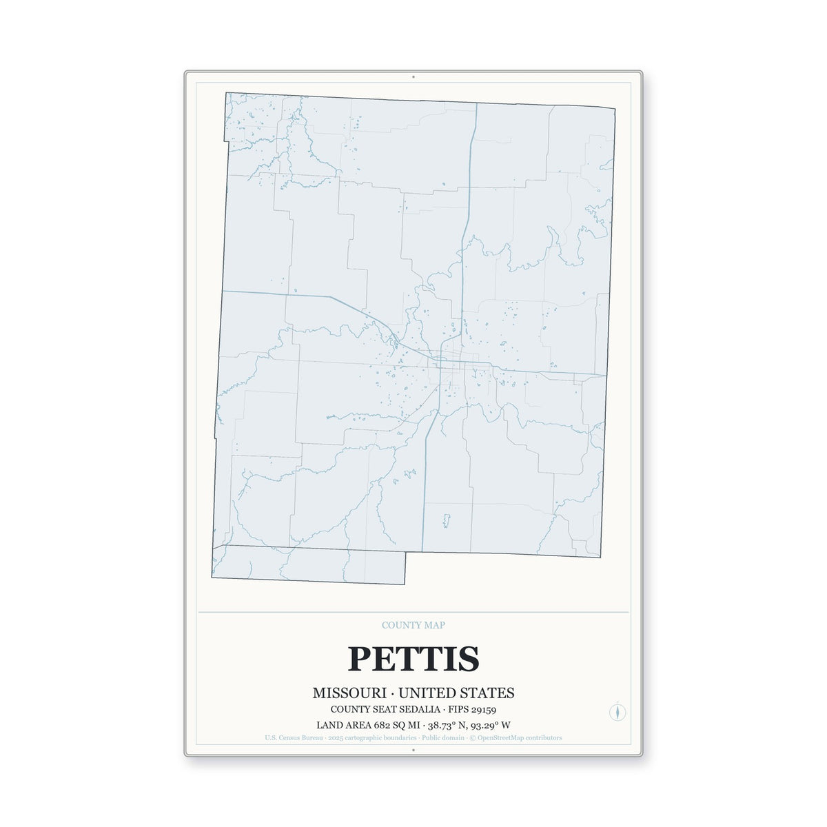 Pettis County, Missouri Map Aluminum Sign in Gallery Air style