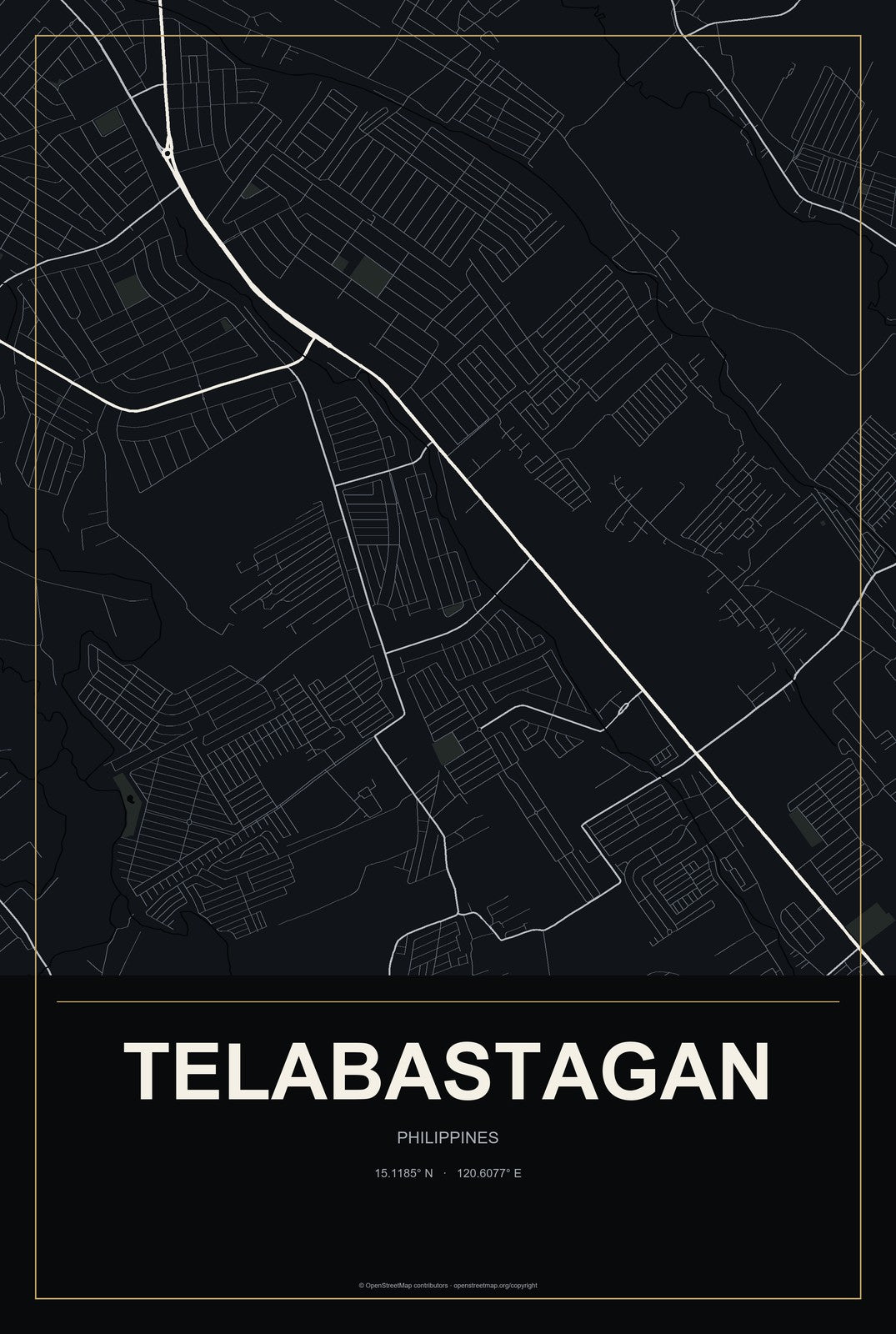 Telabastagan, Philippines City Map Aluminum Sign in Metropolitan Noir style