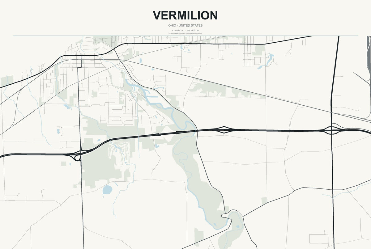 Vermilion, Ohio City Map Aluminum Sign in Headline Atlas style