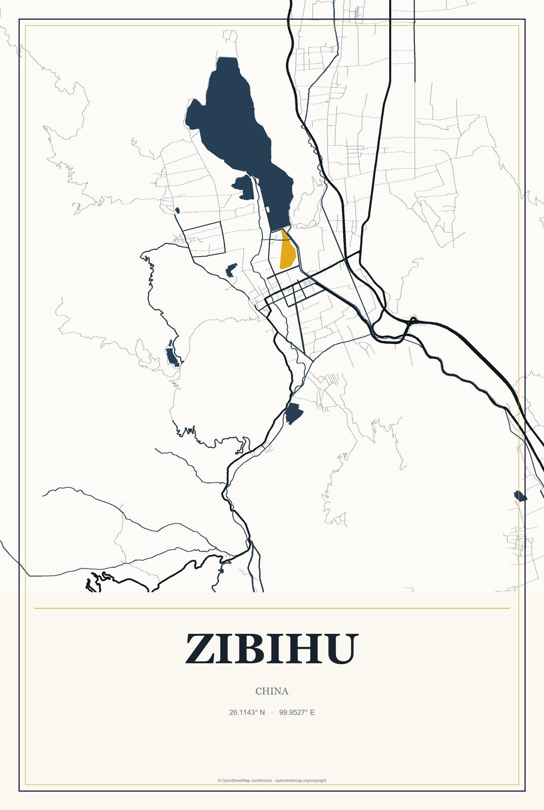 Zibihu, China City Map Aluminum Sign in Citrine Modern style