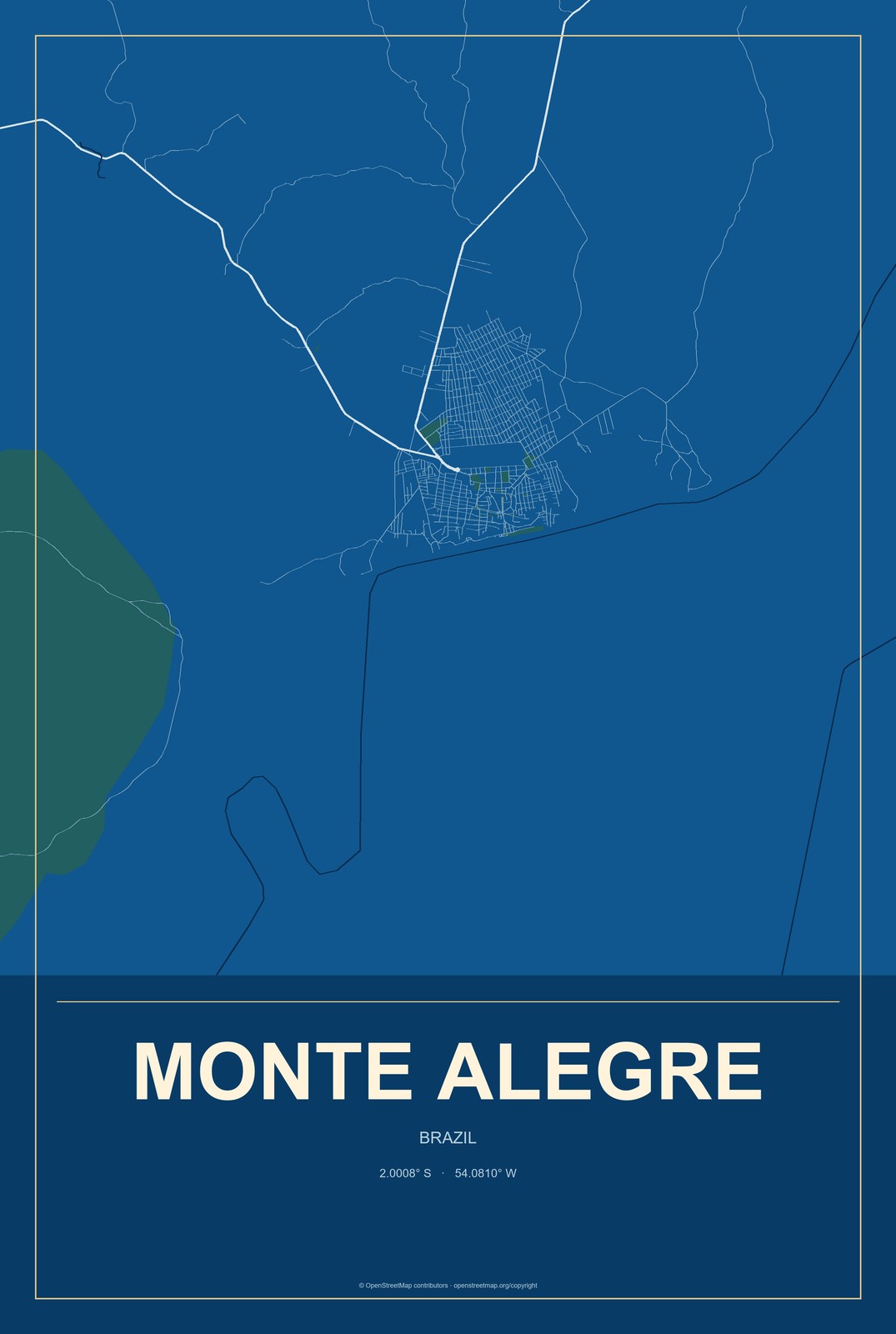 Monte Alegre, Rio Grande do Norte, Brazil City Map Aluminum Sign in Harbor Cobalt style