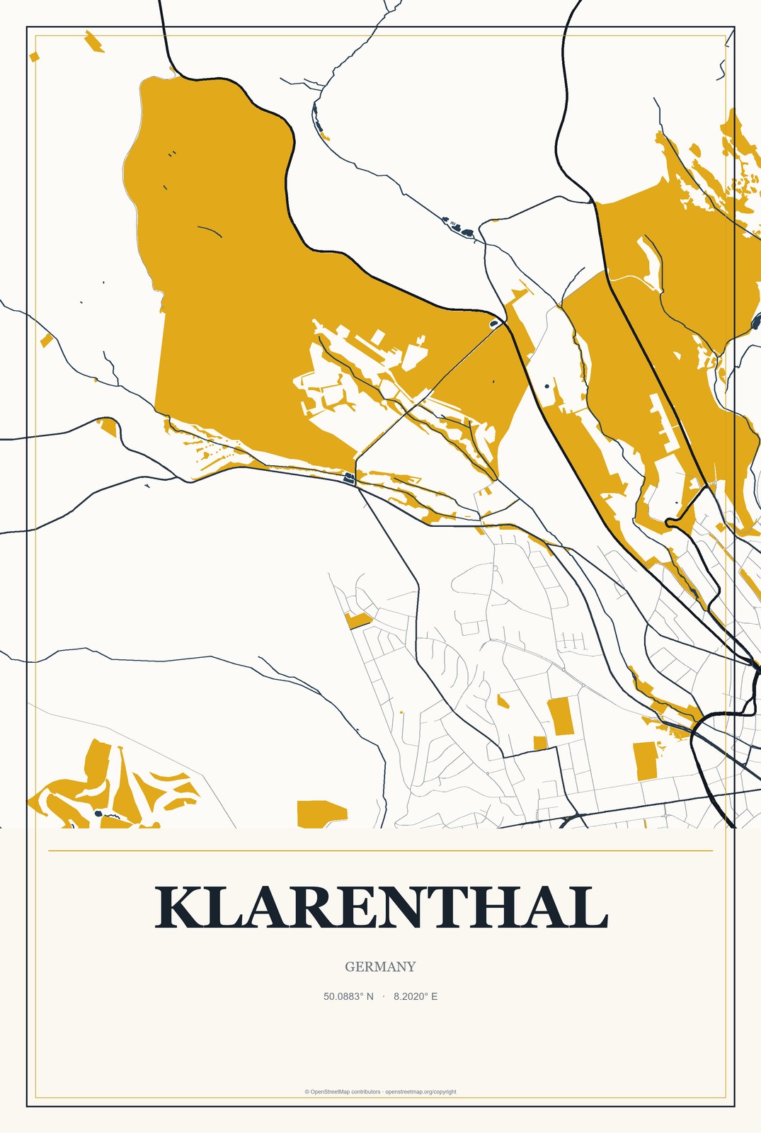 Klarenthal, Germany City Map Aluminum Sign in Citrine Modern style