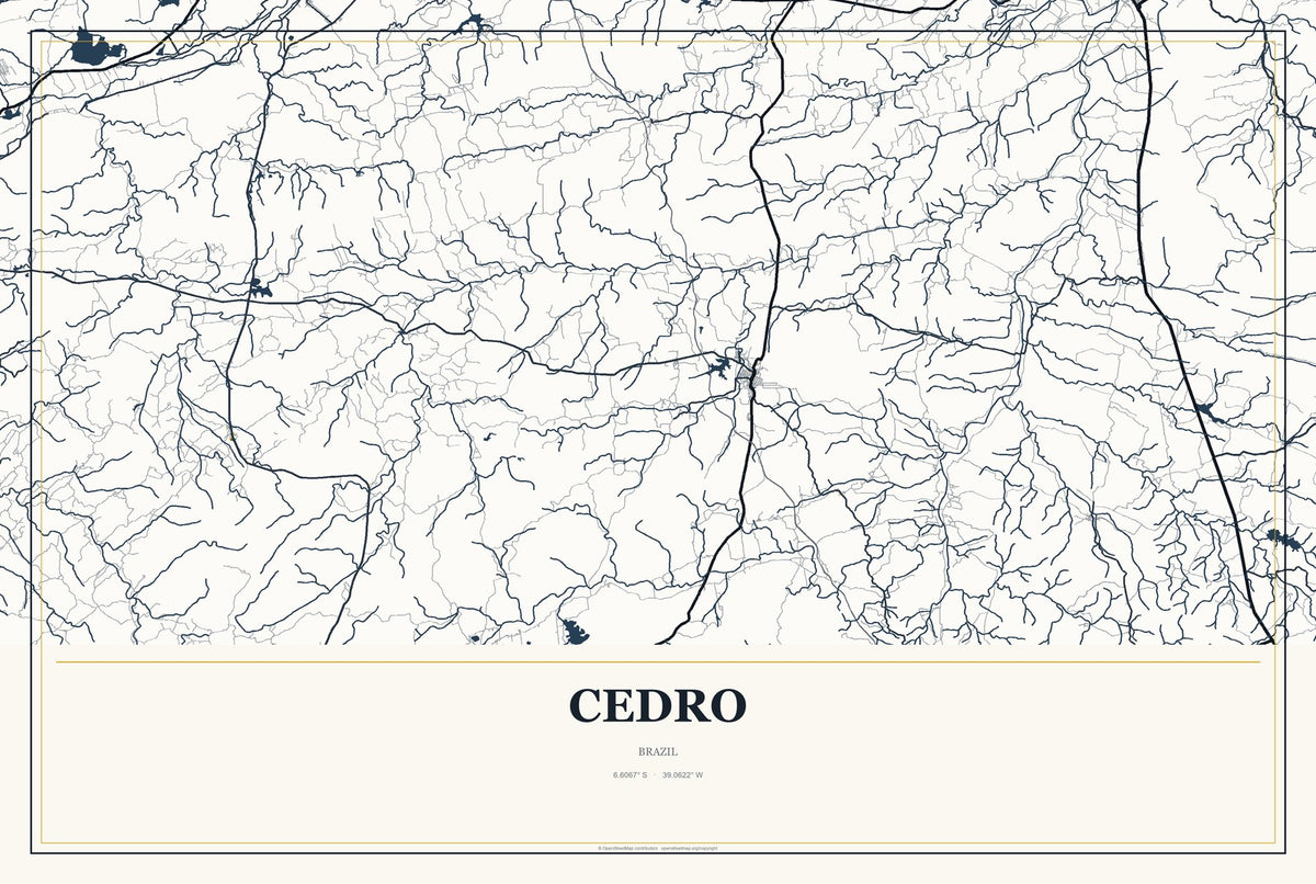 Cedro, Pernambuco, Brazil City Map Aluminum Sign in Citrine Modern style