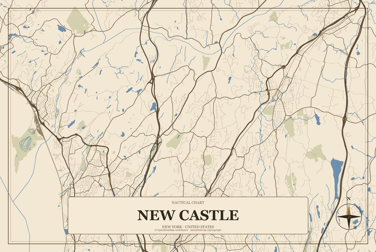 New Castle, New York City Map Aluminum Sign in Heritage Nautical style