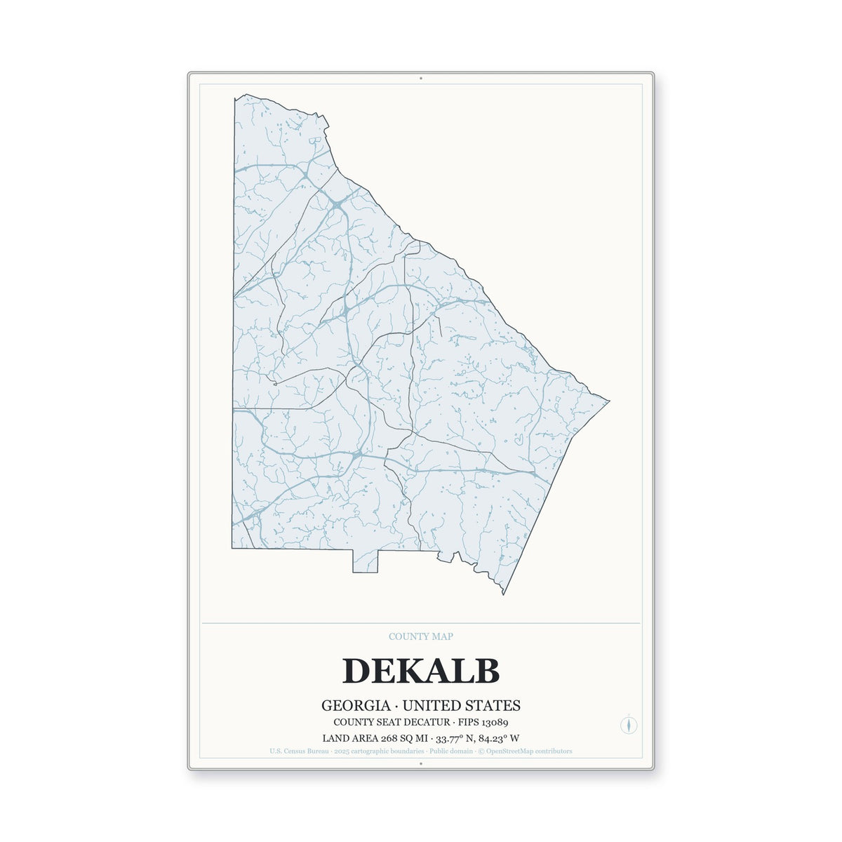 DeKalb County, Georgia Map Aluminum Sign in Gallery Air style