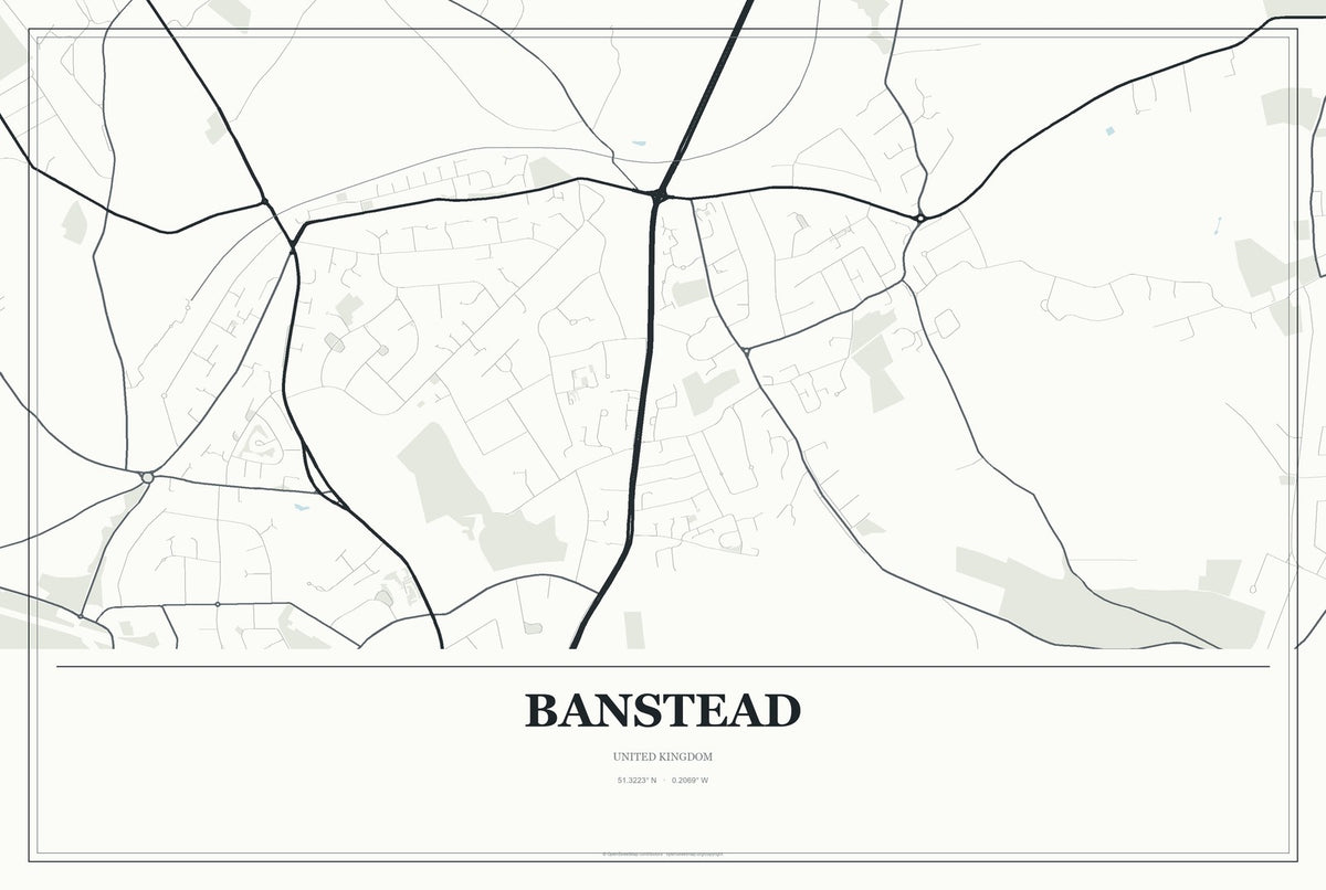 Banstead, United Kingdom City Map Aluminum Sign in Gallery Air style