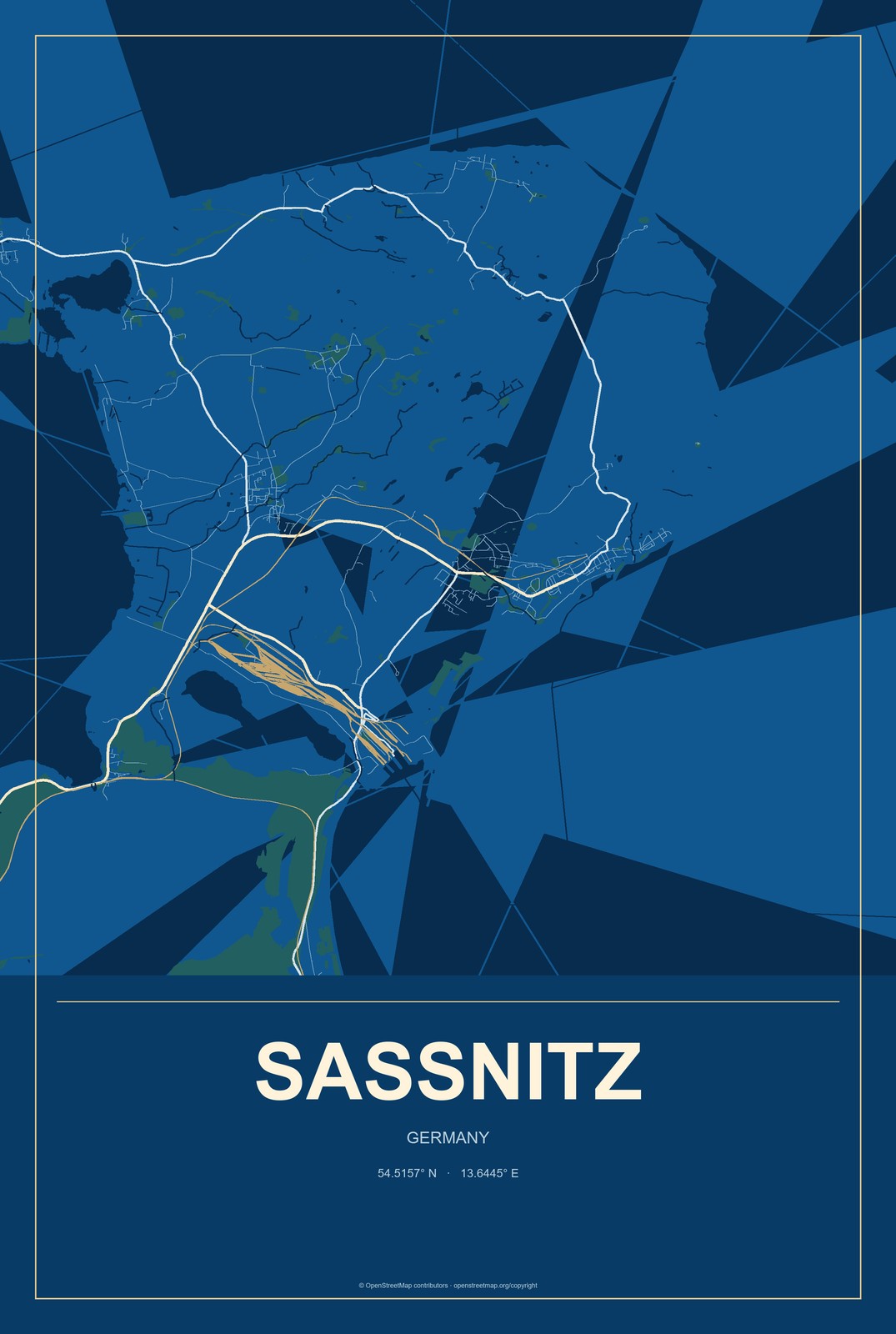 Sassnitz, Germany City Map Aluminum Sign in Harbor Cobalt style