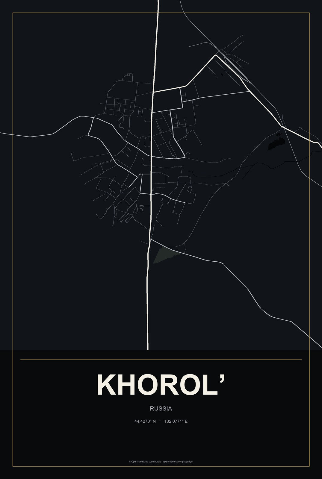 Khorol’, Russia City Map Aluminum Sign in Metropolitan Noir style