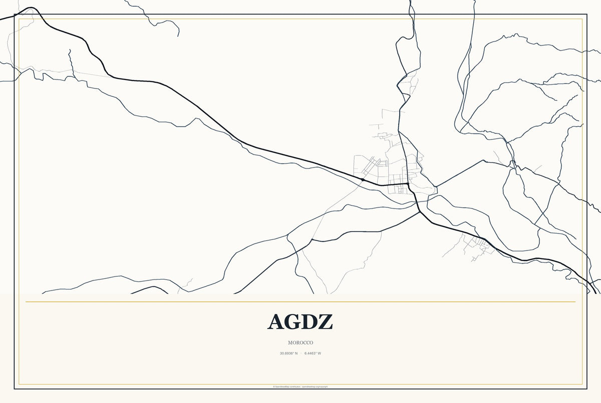 Agdz, Morocco City Map Aluminum Sign in Citrine Modern style