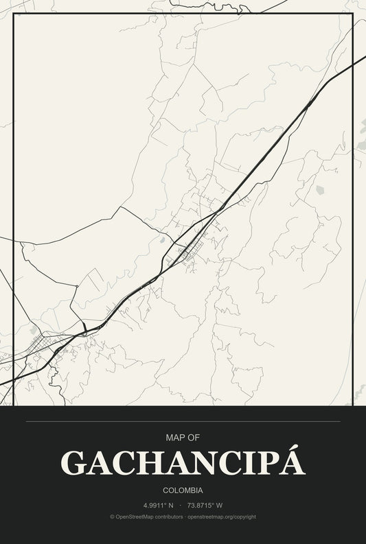 Gachancipá, Colombia City Map Aluminum Sign in Museum Plaque style